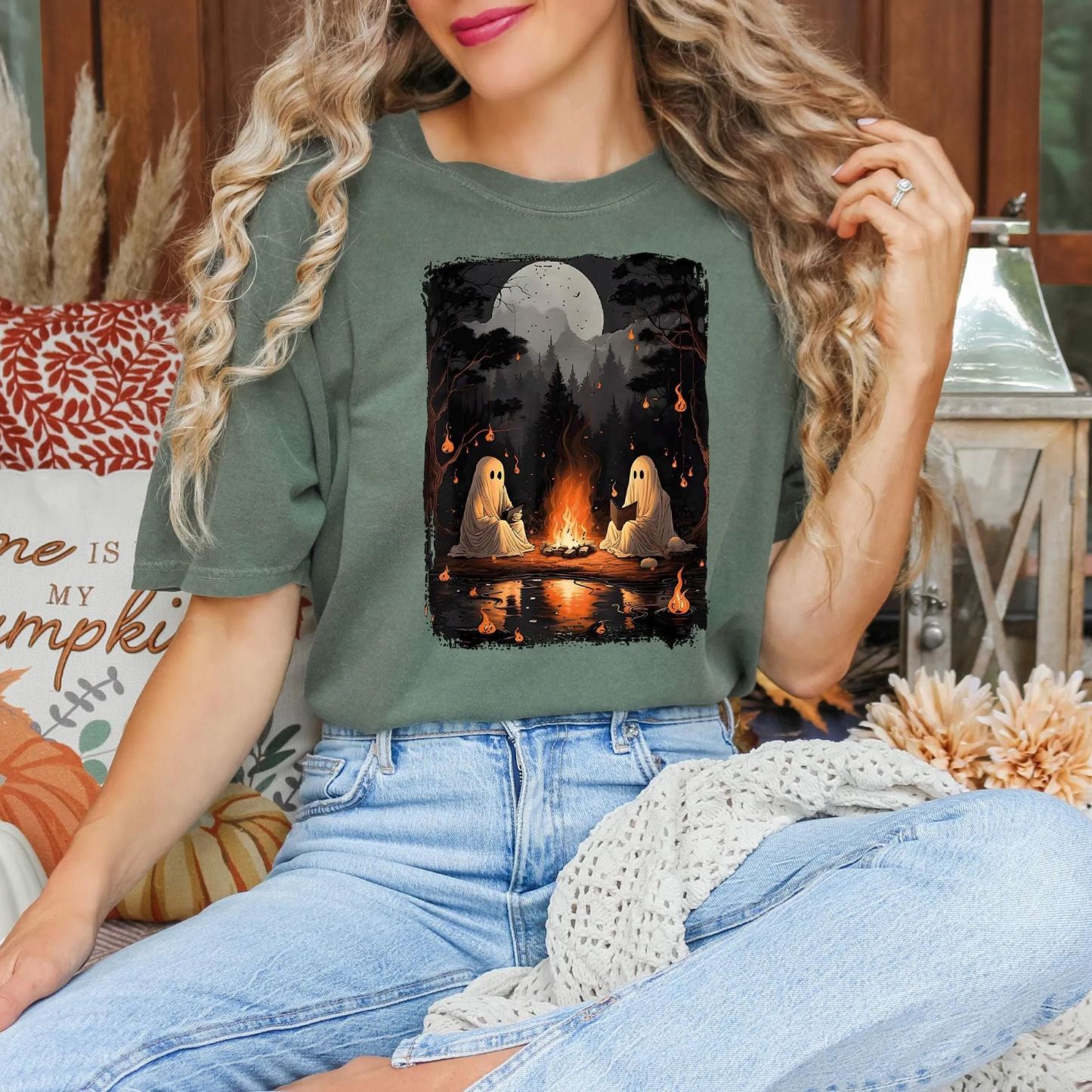 Camping Halloween Ghost Reading Book sweatshirt