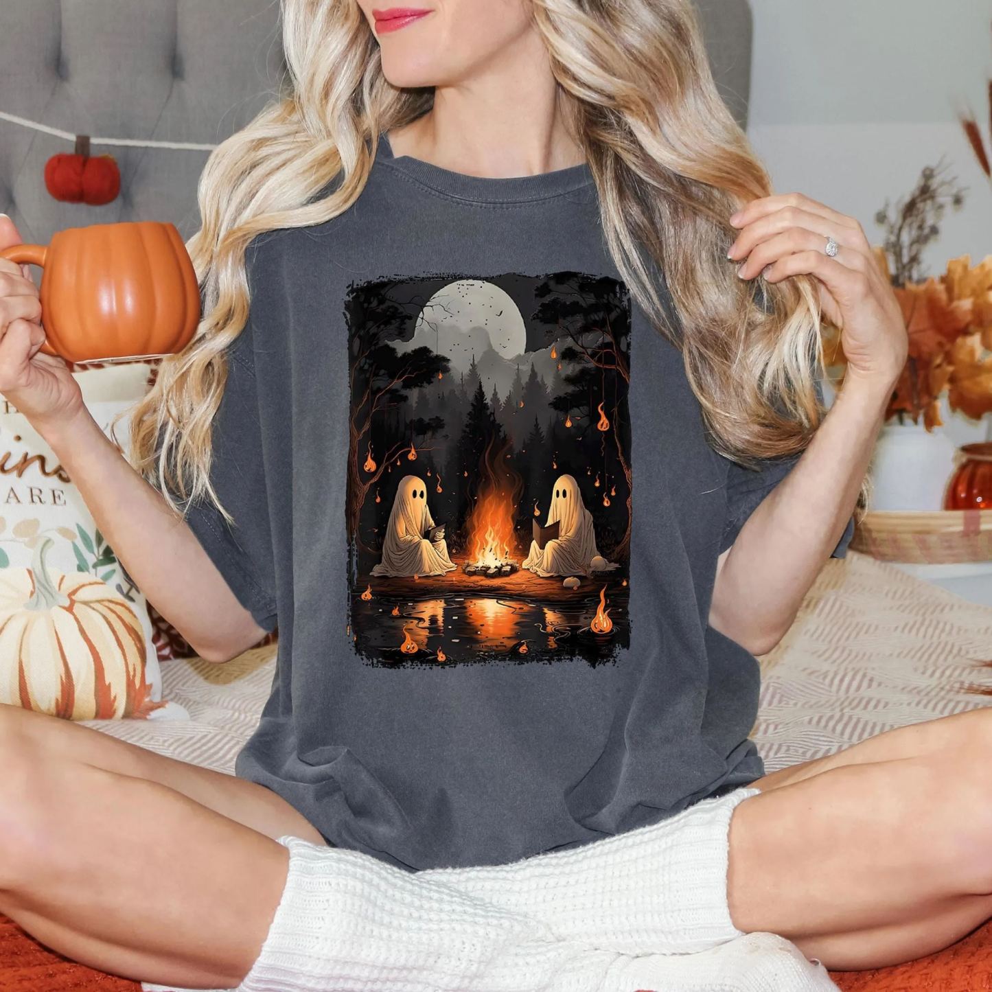 Camping Halloween Ghost Reading Book sweatshirt
