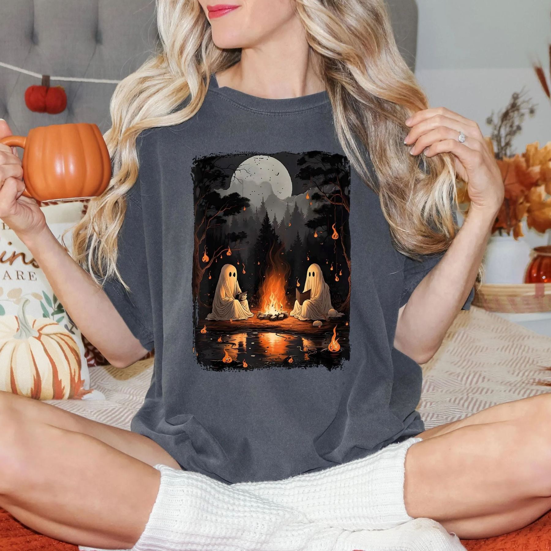 Camping Halloween Ghost Reading Book sweatshirt