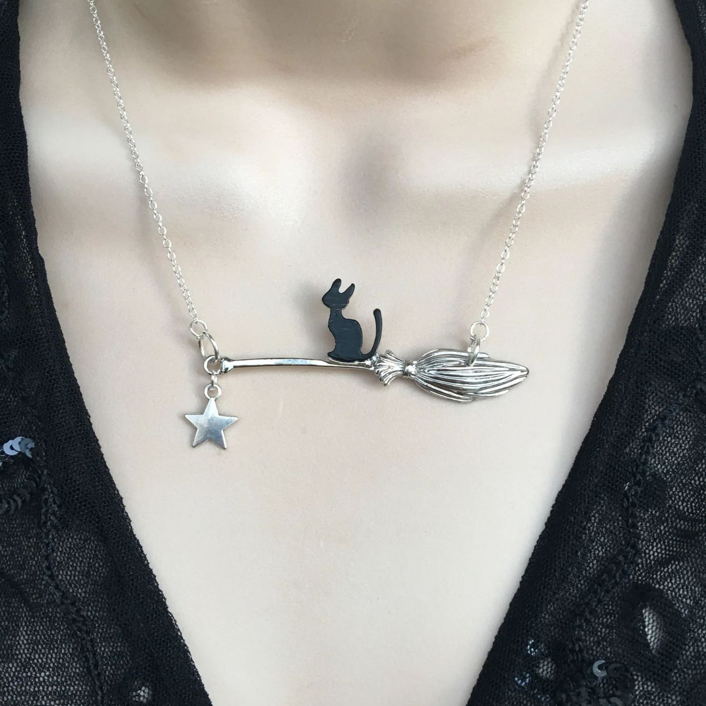 Black Cat Necklace - Black Cat Pendant- Cat Lovers Necklace -Halloween Necklace - Cat Jewelry