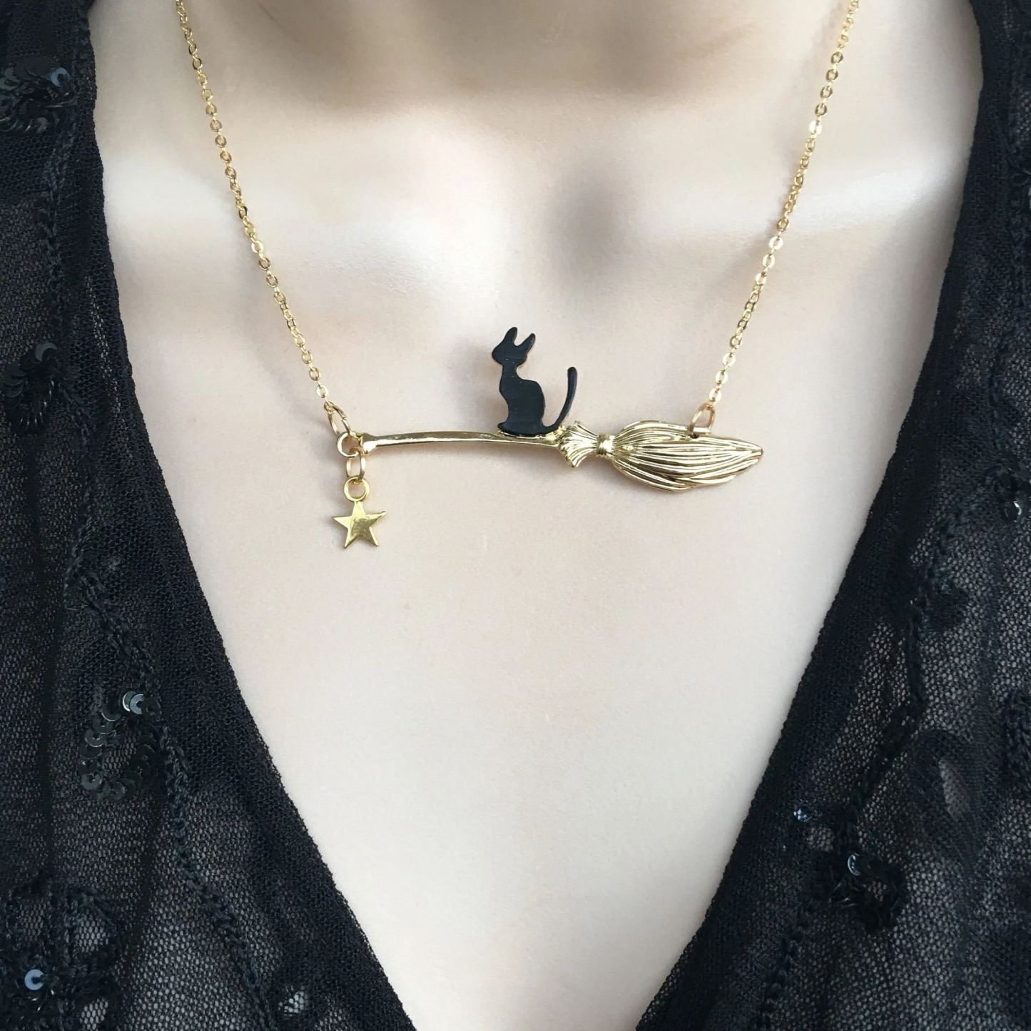 Black Cat Necklace - Black Cat Pendant- Cat Lovers Necklace -Halloween Necklace - Cat Jewelry