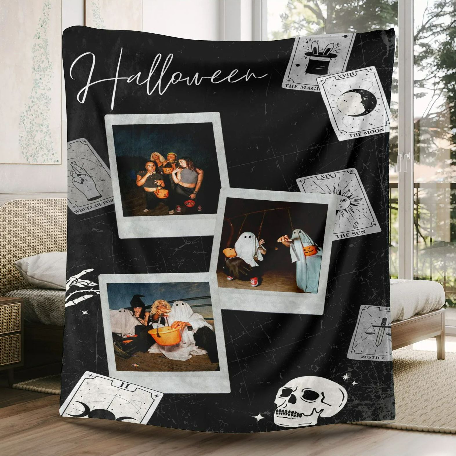 Halloween Tarot Custom 3 Photos Fleece Blanket