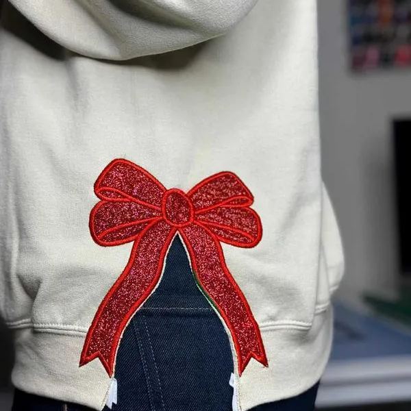 Merry Side Bow Embroidered Sweatshirt