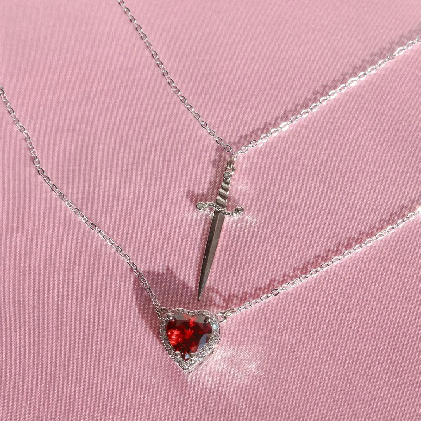 Matching Rose & Sword Couple Necklaces