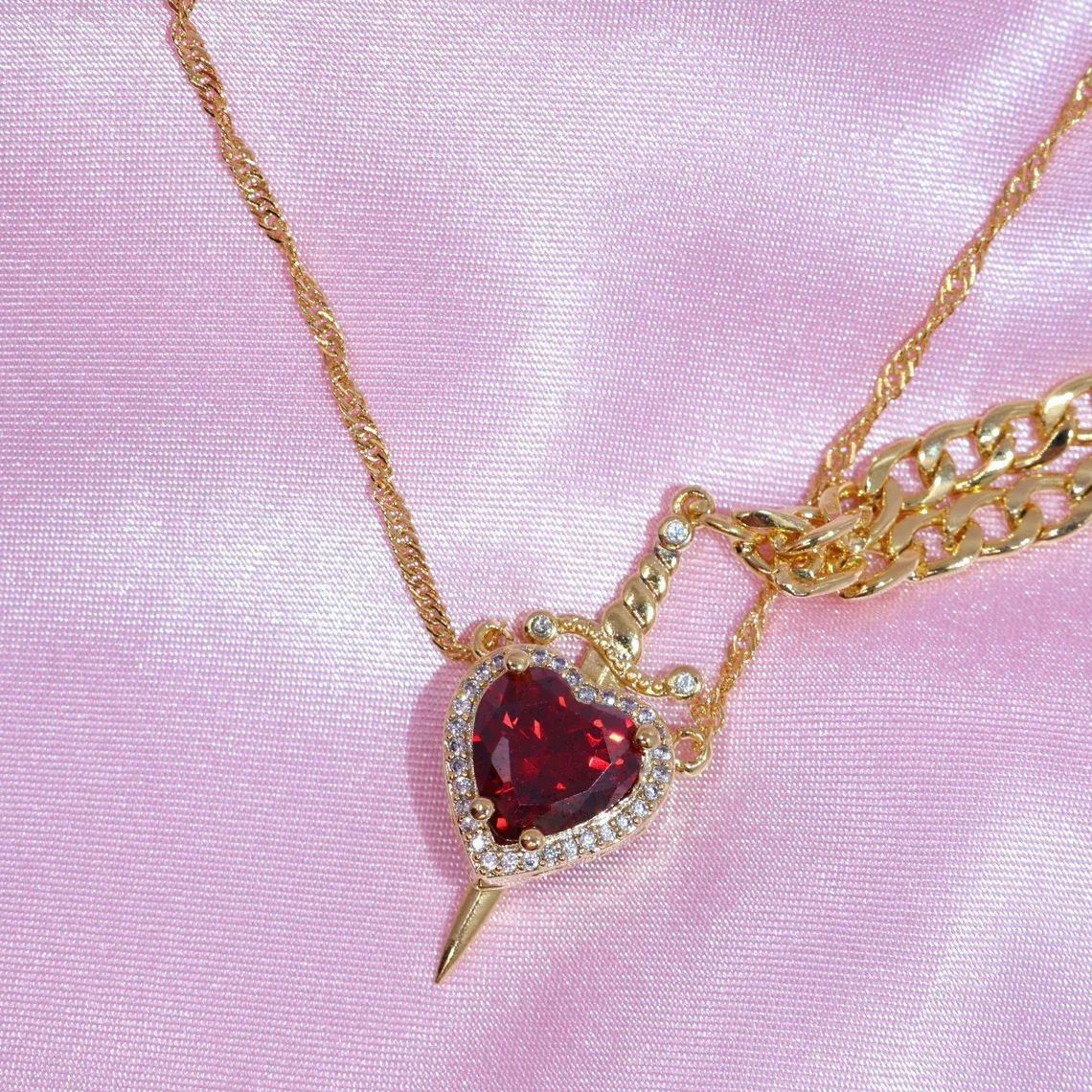 Matching Rose & Sword Couple Necklaces