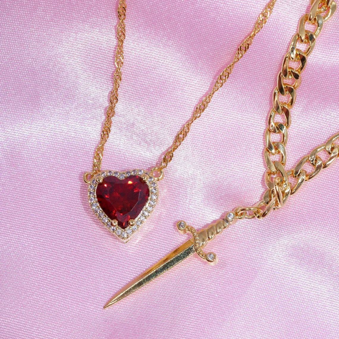 Matching Rose & Sword Couple Necklaces