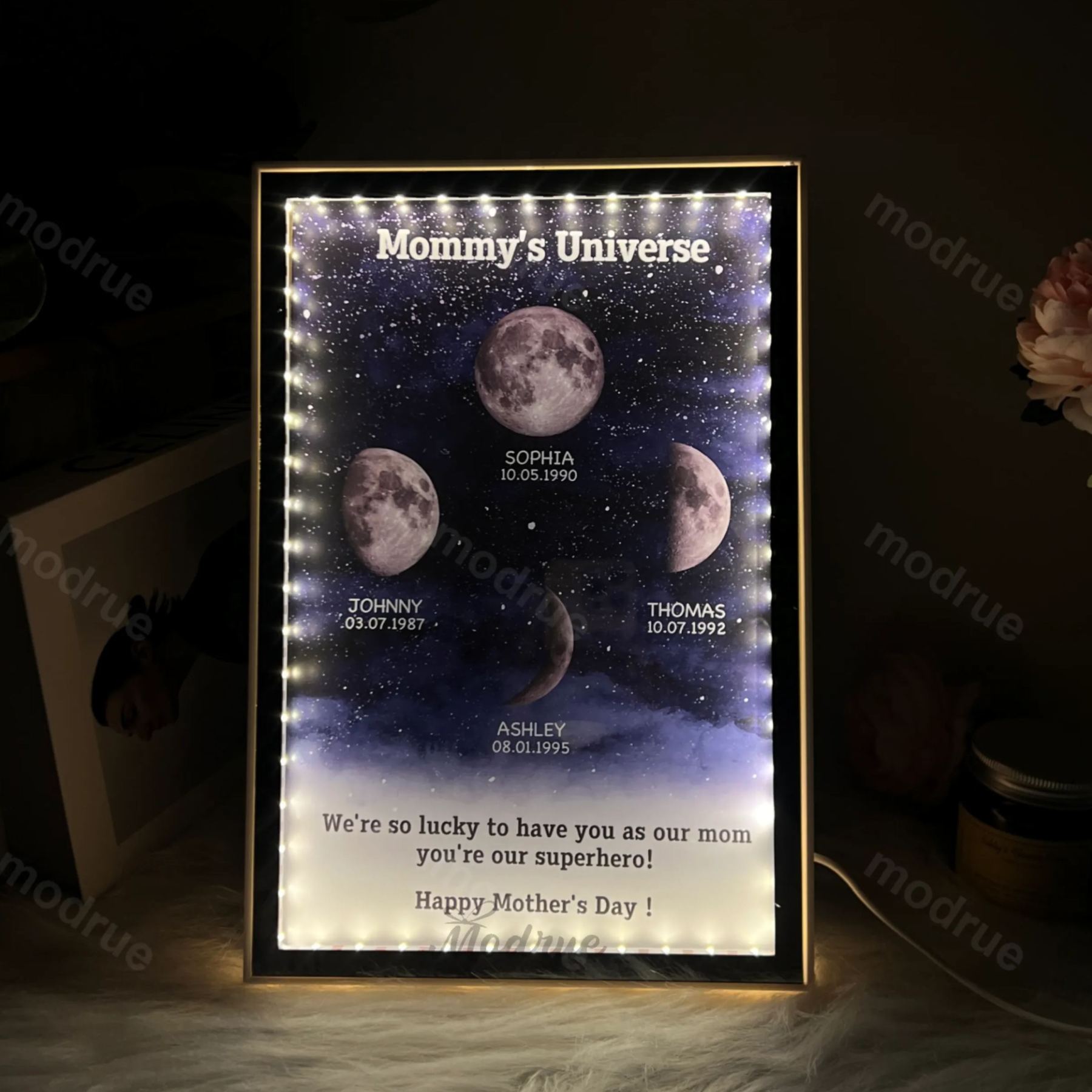 Starry Night Customize Birth Moon Phase Mirror Light Box