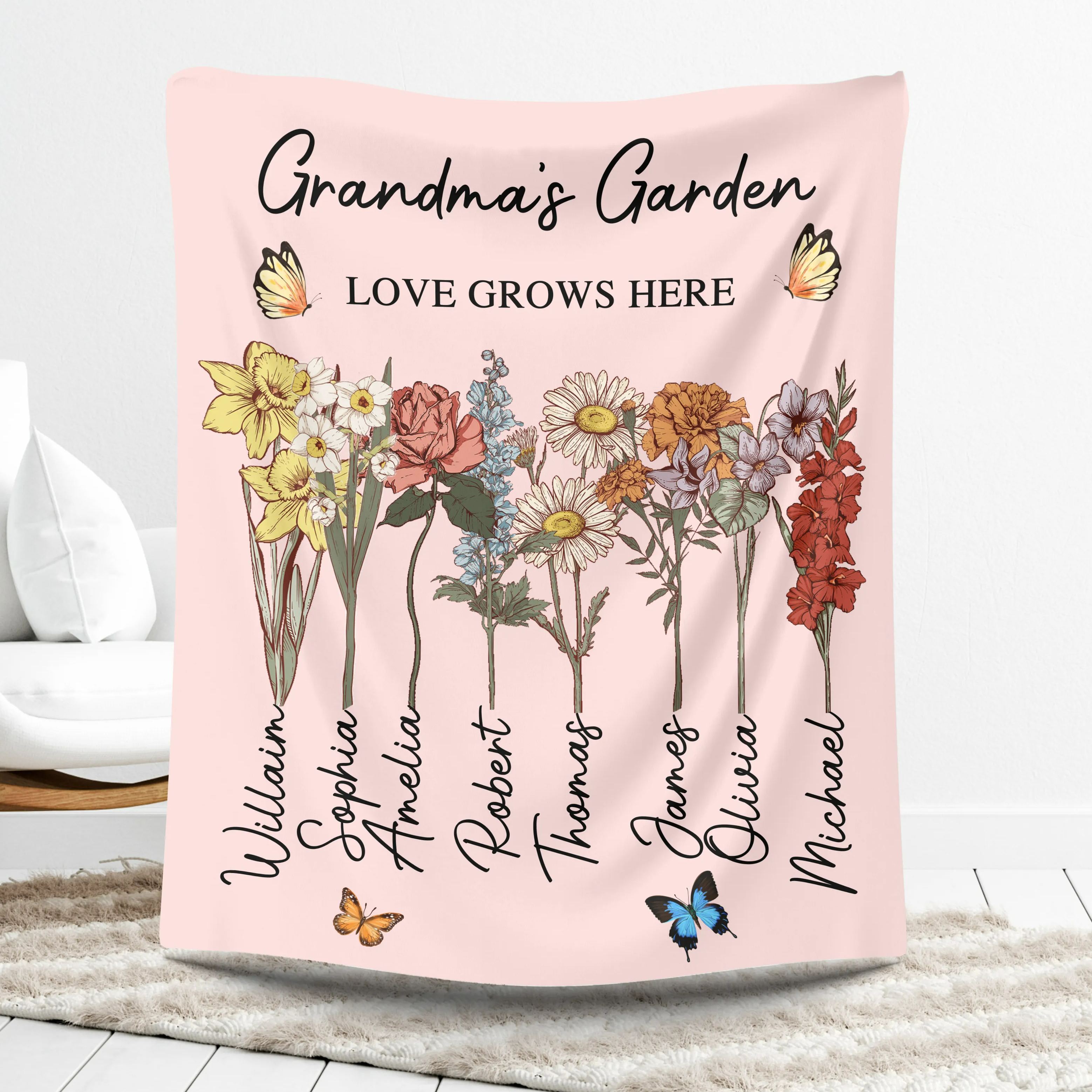 Personalized Grandmas Garden Gifts Blanket