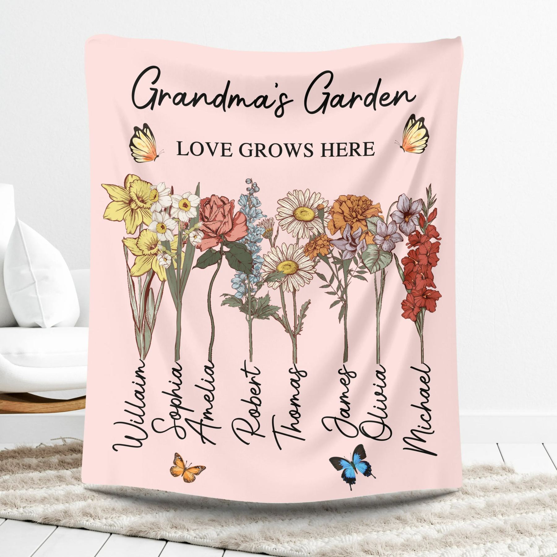 Personalized Grandmas Garden Gifts Blanket