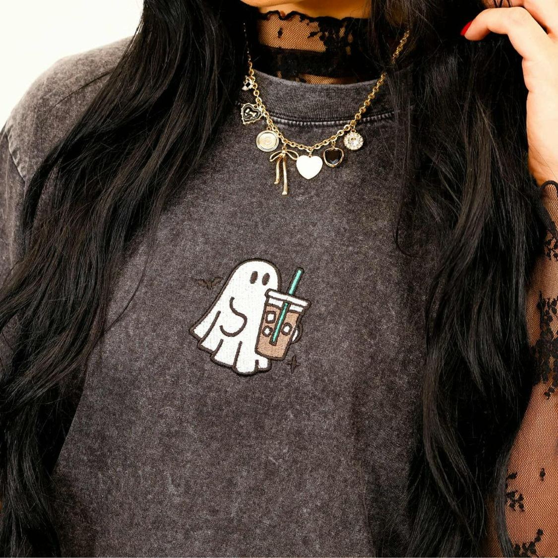 Embroidered Spooky Drink Ghost Sweatshirt