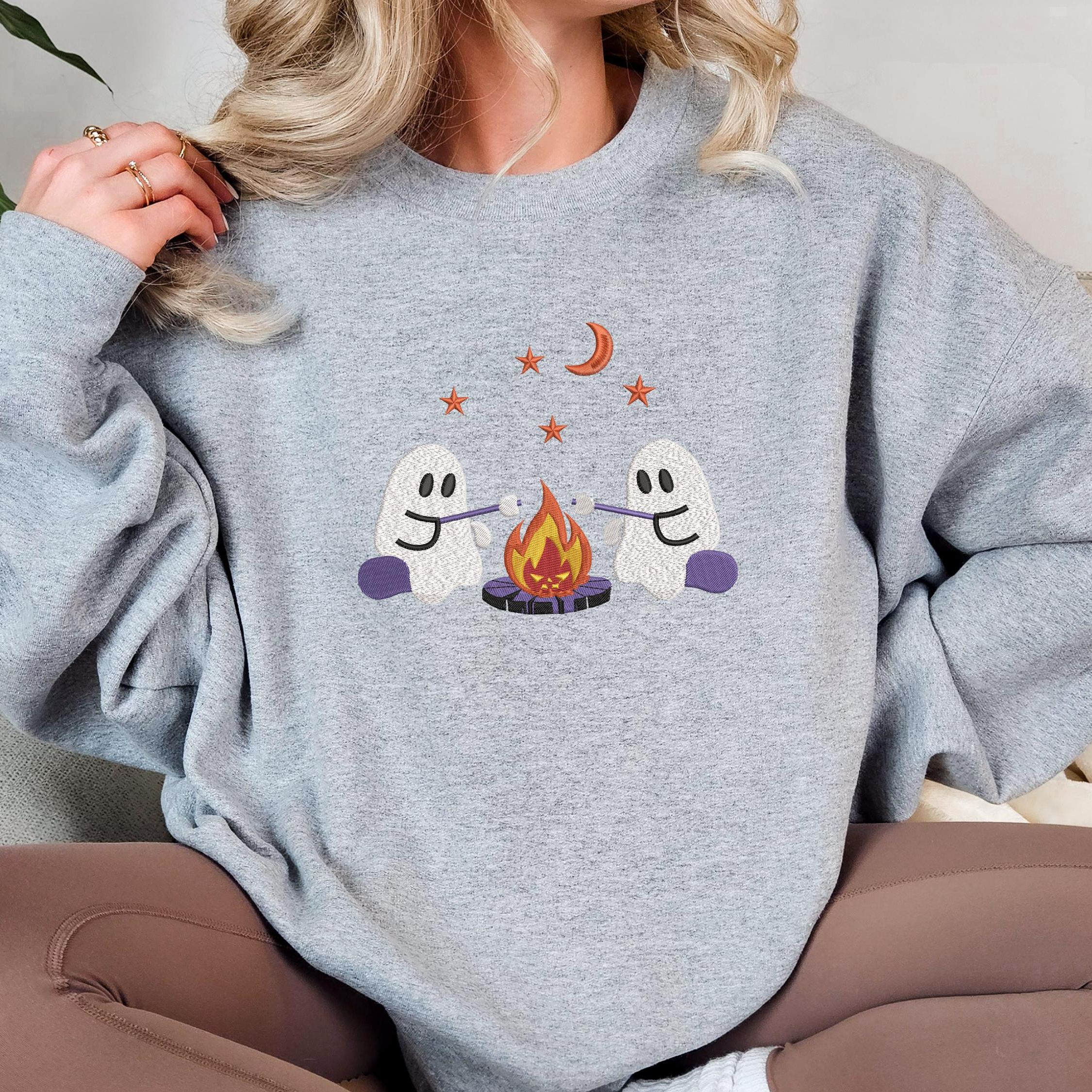 Embroidered Cute Ghost Camping Sweatshirt