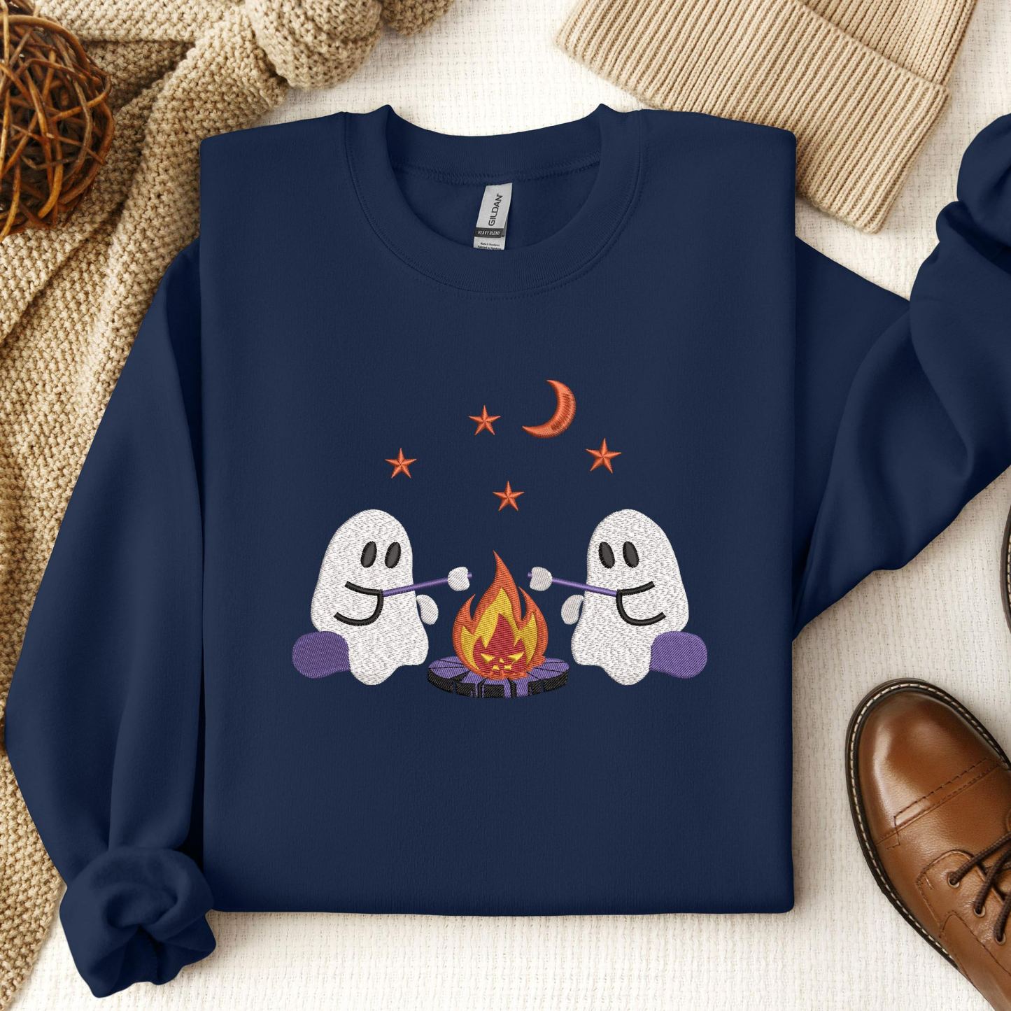 Embroidered Cute Ghost Camping Sweatshirt