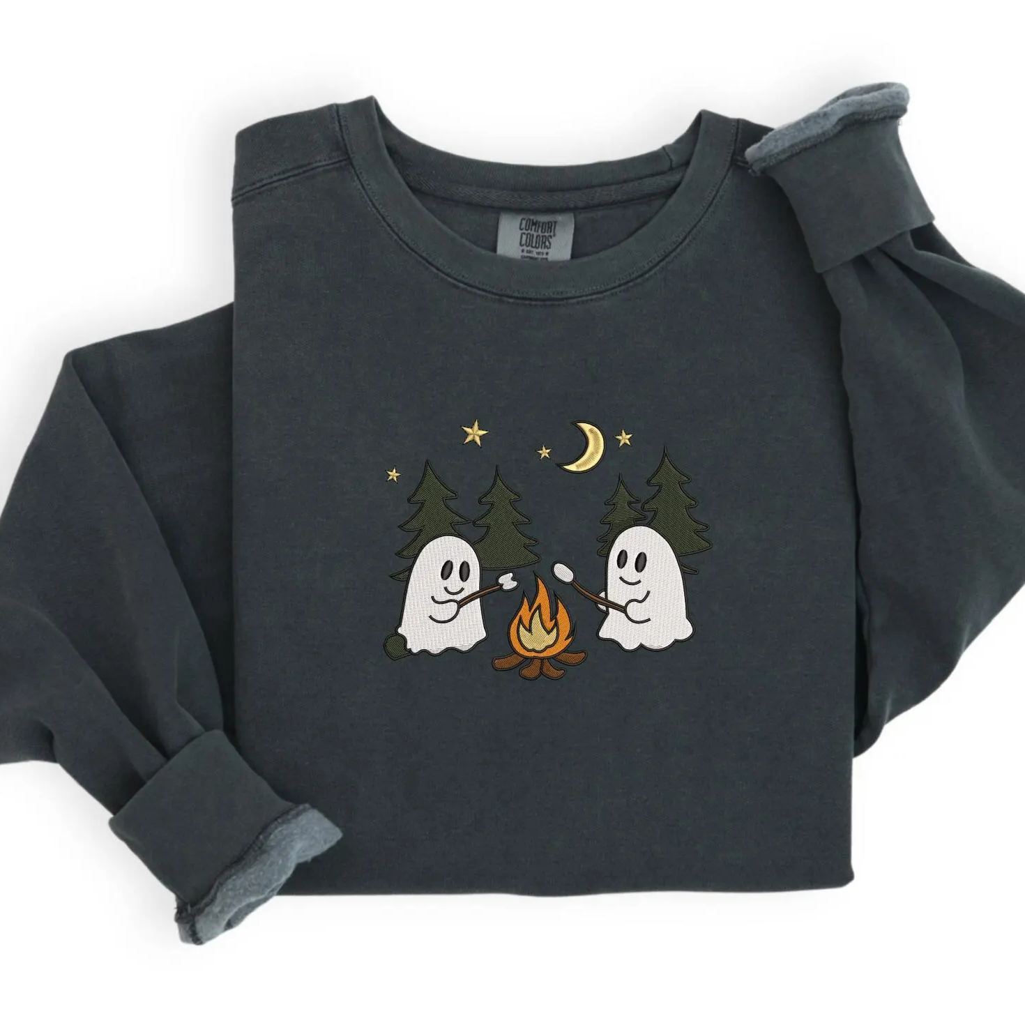 Cute Camping Ghosts Embroidered Shirt