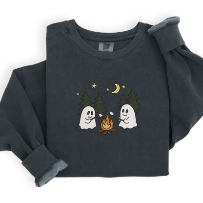 Cute Camping Ghosts Embroidered Shirt