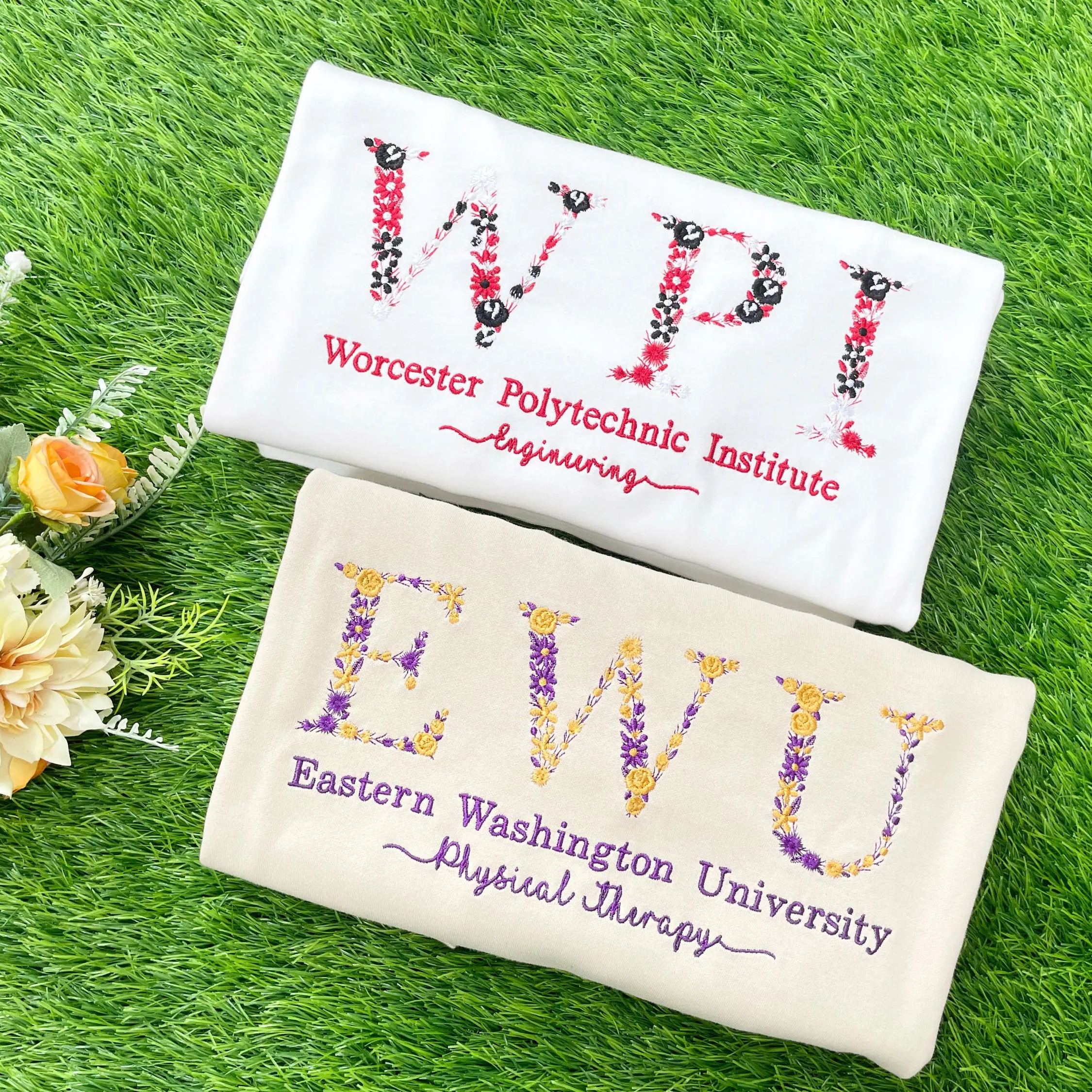 College Floral Letter Embroidered Sweatshirt