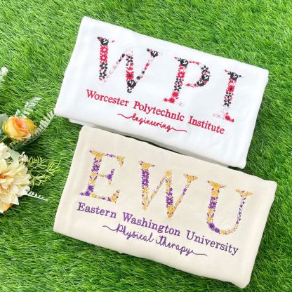 College Floral Letter Embroidered Sweatshirt