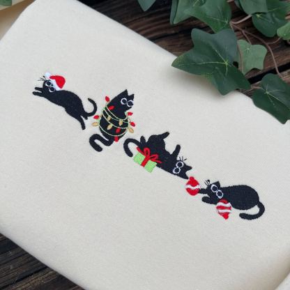 Christmas Cute Cat Embroidered Sweatshirt
