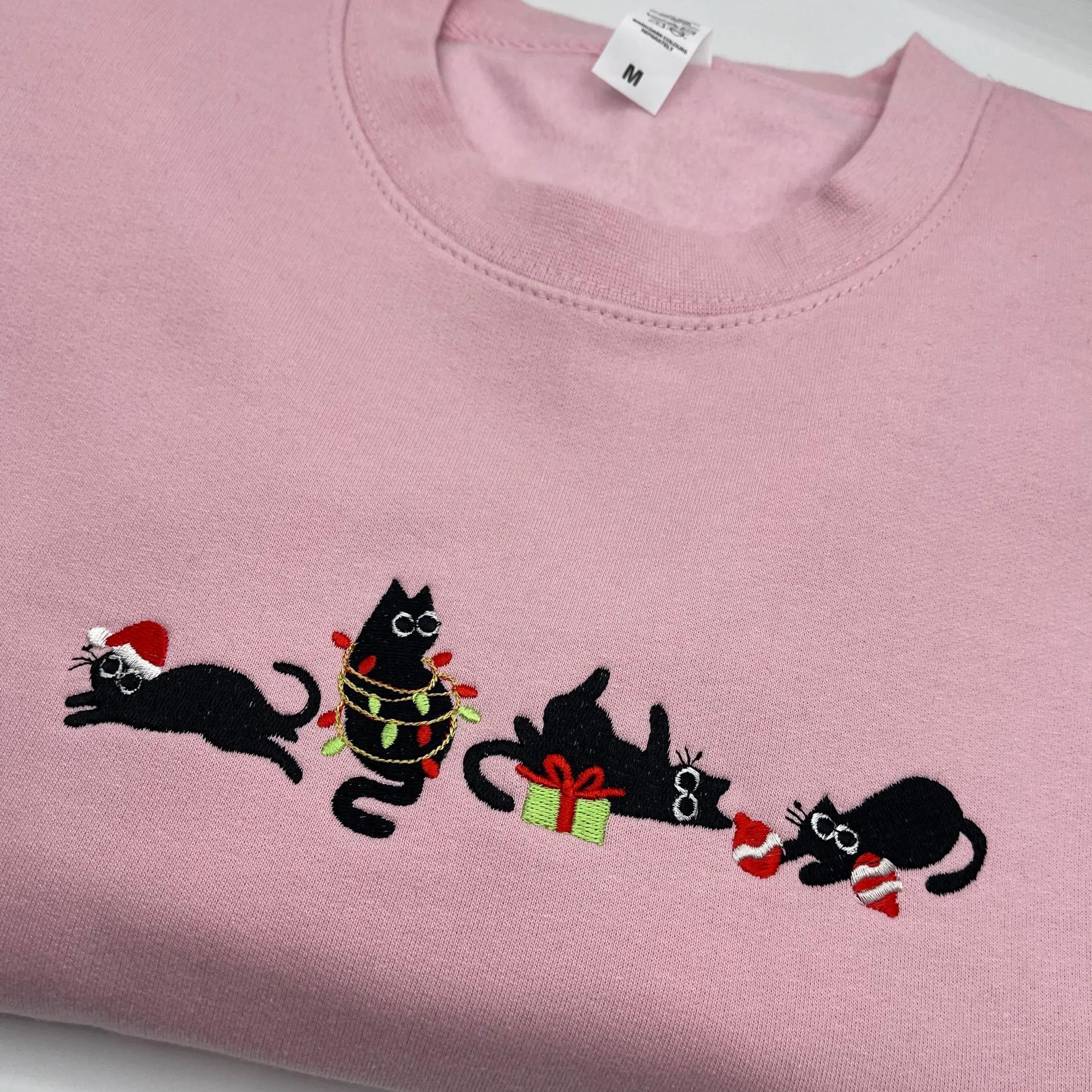 Christmas Cute Cat Embroidered Sweatshirt