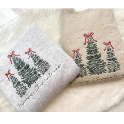 MERRY CHRISTMAS TREES EMBROIDERED SWEATSHIRT