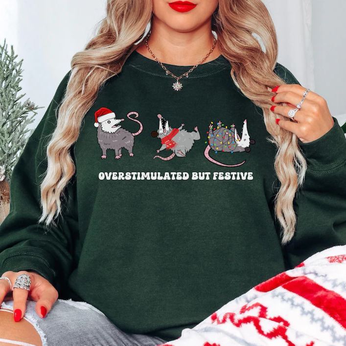 Overstimulated But Festive Possum Christmas Shirt