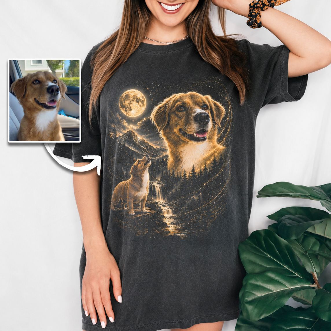 Custom Pet Portrait Moonlight Vintage Tee