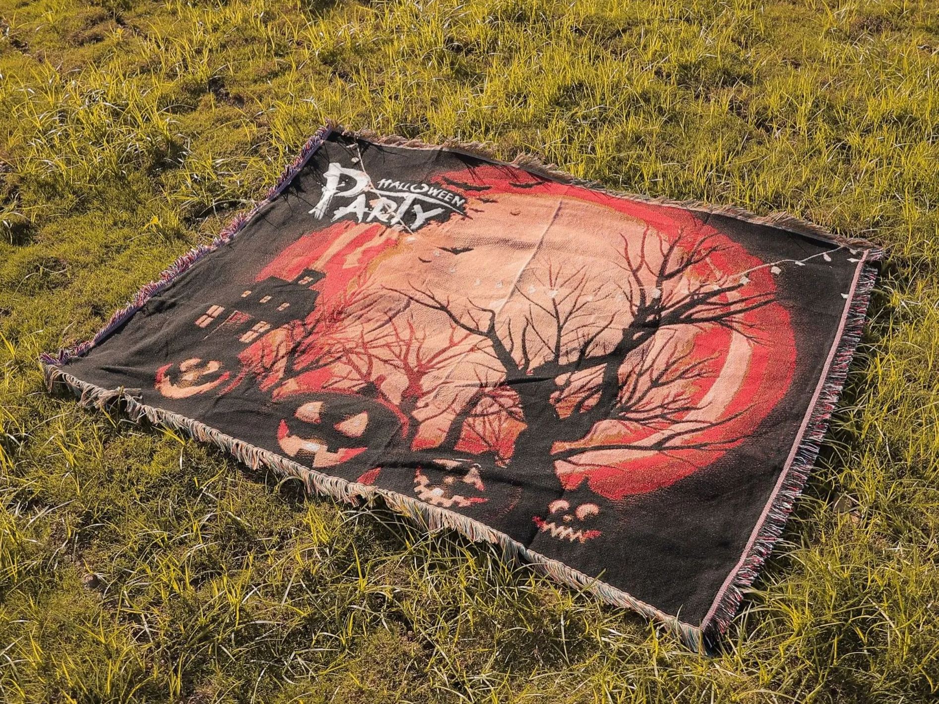 Halloween Home Decor Pumpkin Cat Blanket