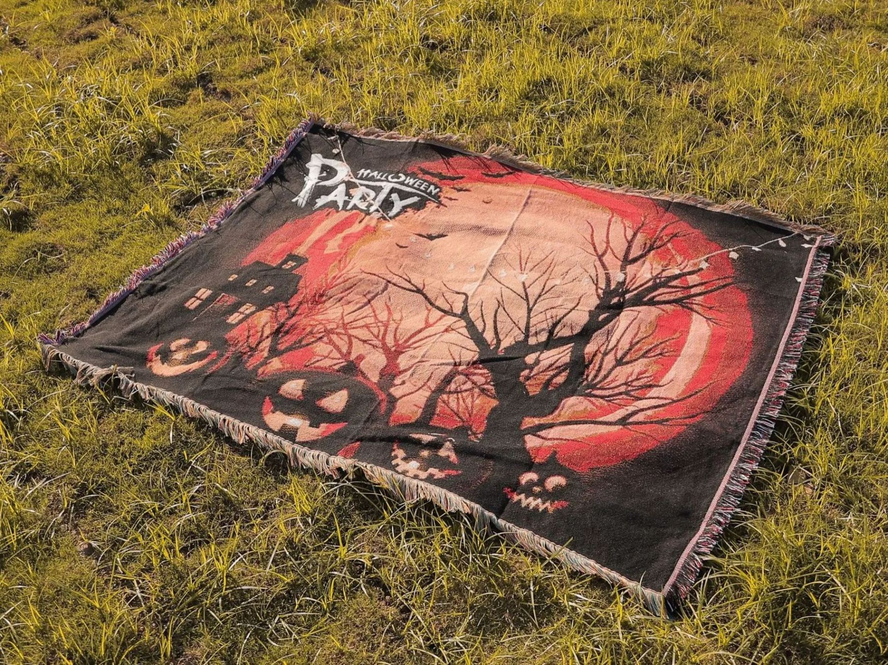 Halloween Home Decor Pumpkin Cat Blanket