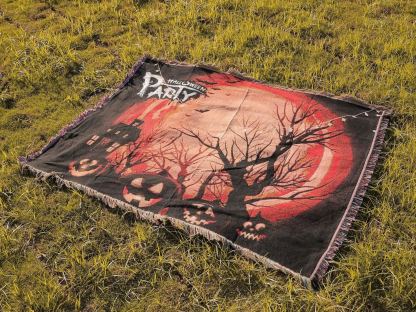 Halloween Home Decor Pumpkin Cat Blanket