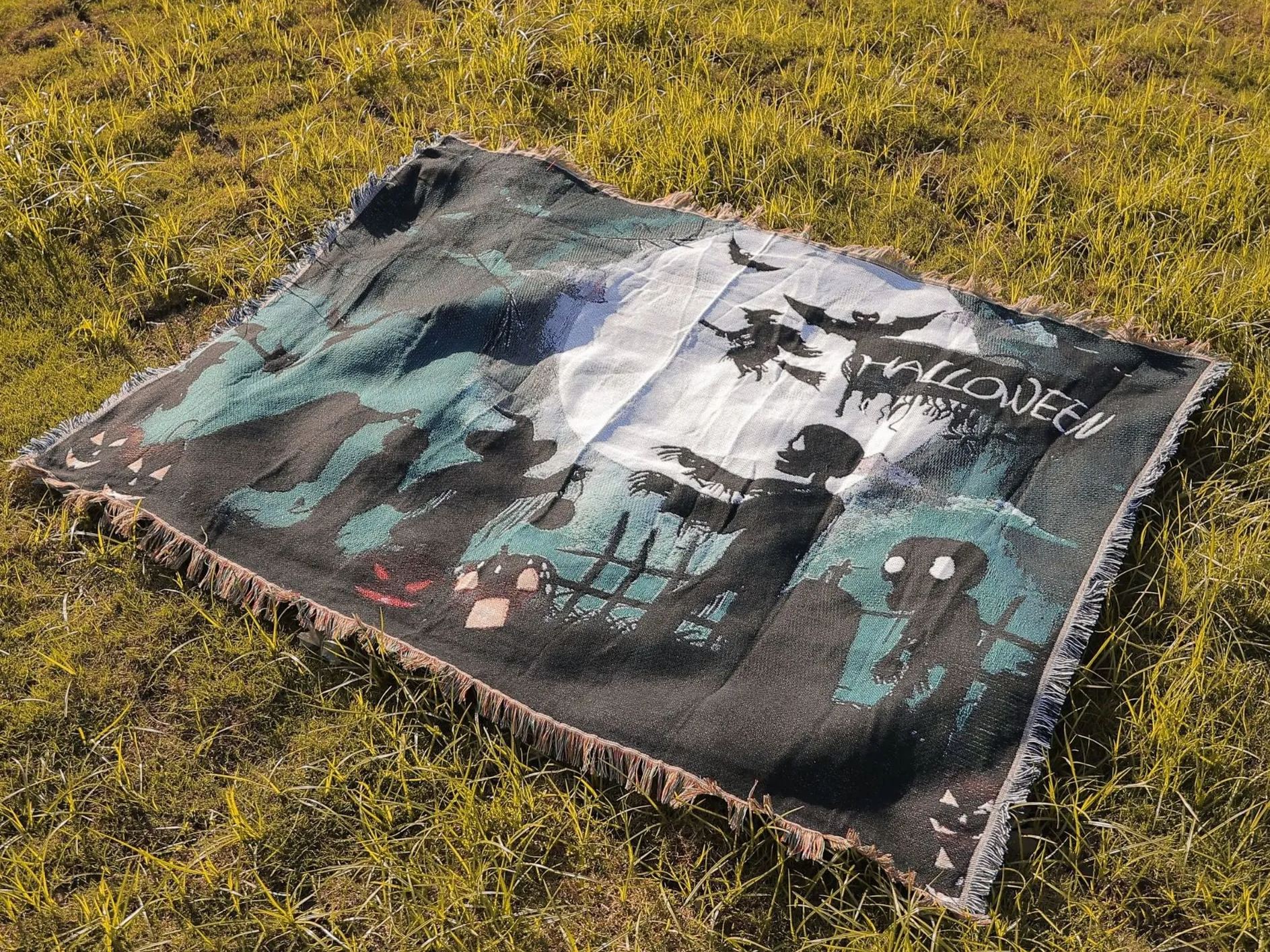 Halloween Home Decor Pumpkin Cat Blanket