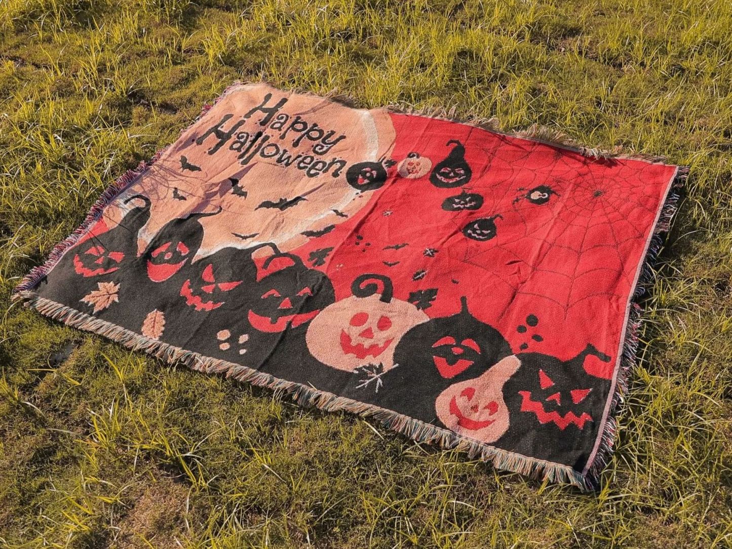 Halloween Home Decor Pumpkin Cat Blanket