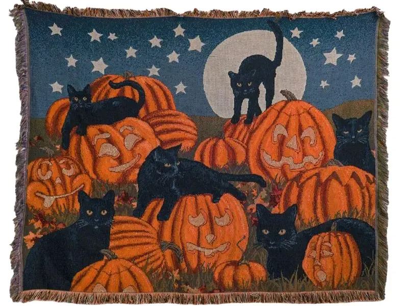 Halloween Home Decor Pumpkin Cat Blanket