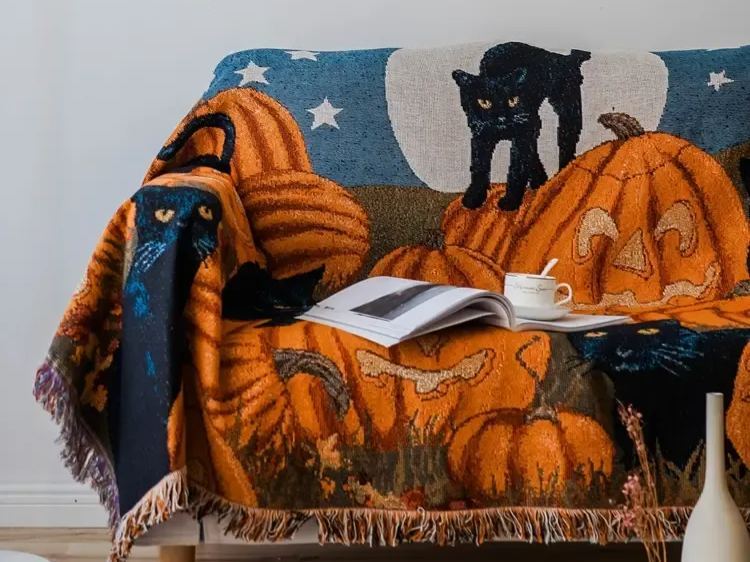 Halloween Home Decor Pumpkin Cat Blanket
