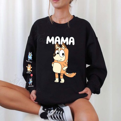 Custom Cartoon MAMA Sweatshirt with Kid's Name on Sleeve