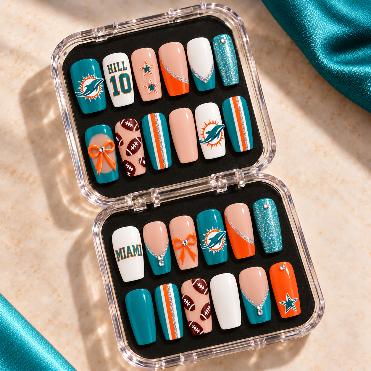 Miami Dolphins - Football Fan 24-Piece Gameday Press-On Nails Set