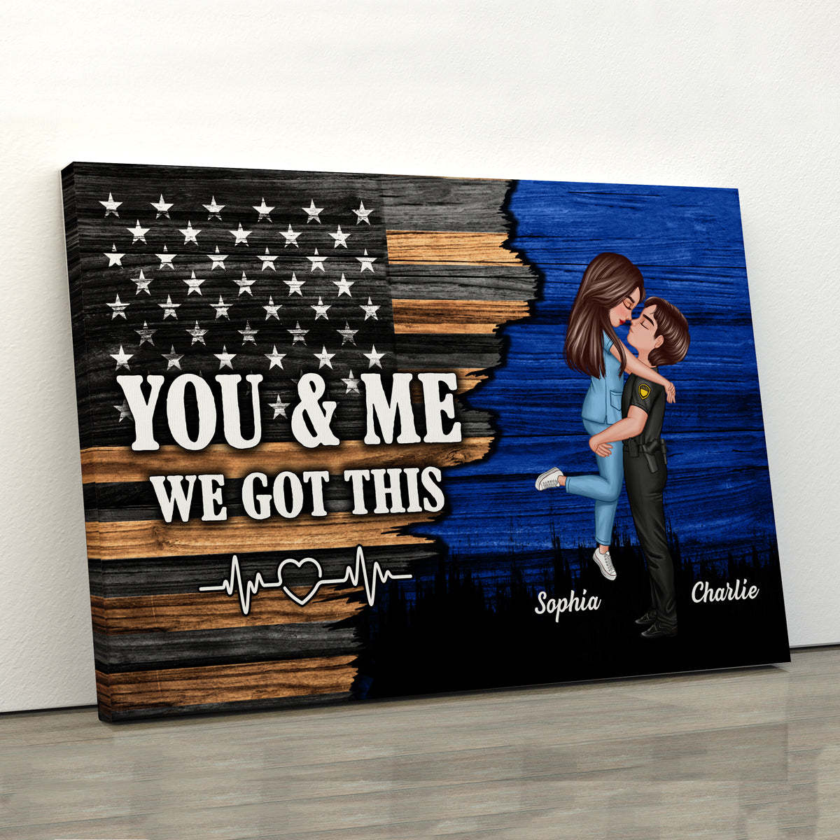 Hero Couple Nation Flag Gift by Occupation For Her, For Him Personalized Canvas