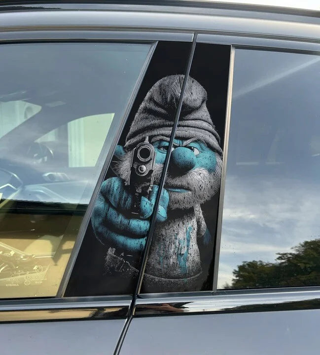Papa Smurf Car Pillar Wrap - Premium Vinyl B-Pillar Decal, Universal Fit
