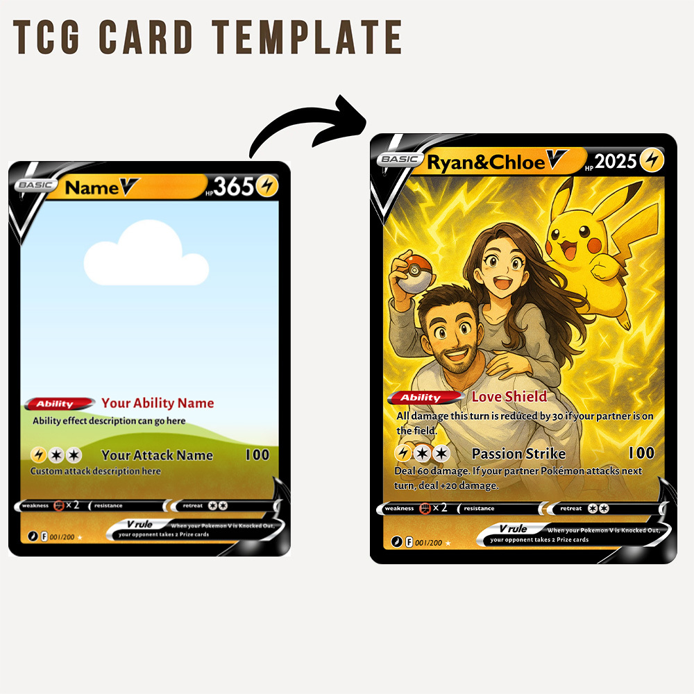 Custom Anime PokeLove 8 Types V Card For Couples Pokecard with Poke Character