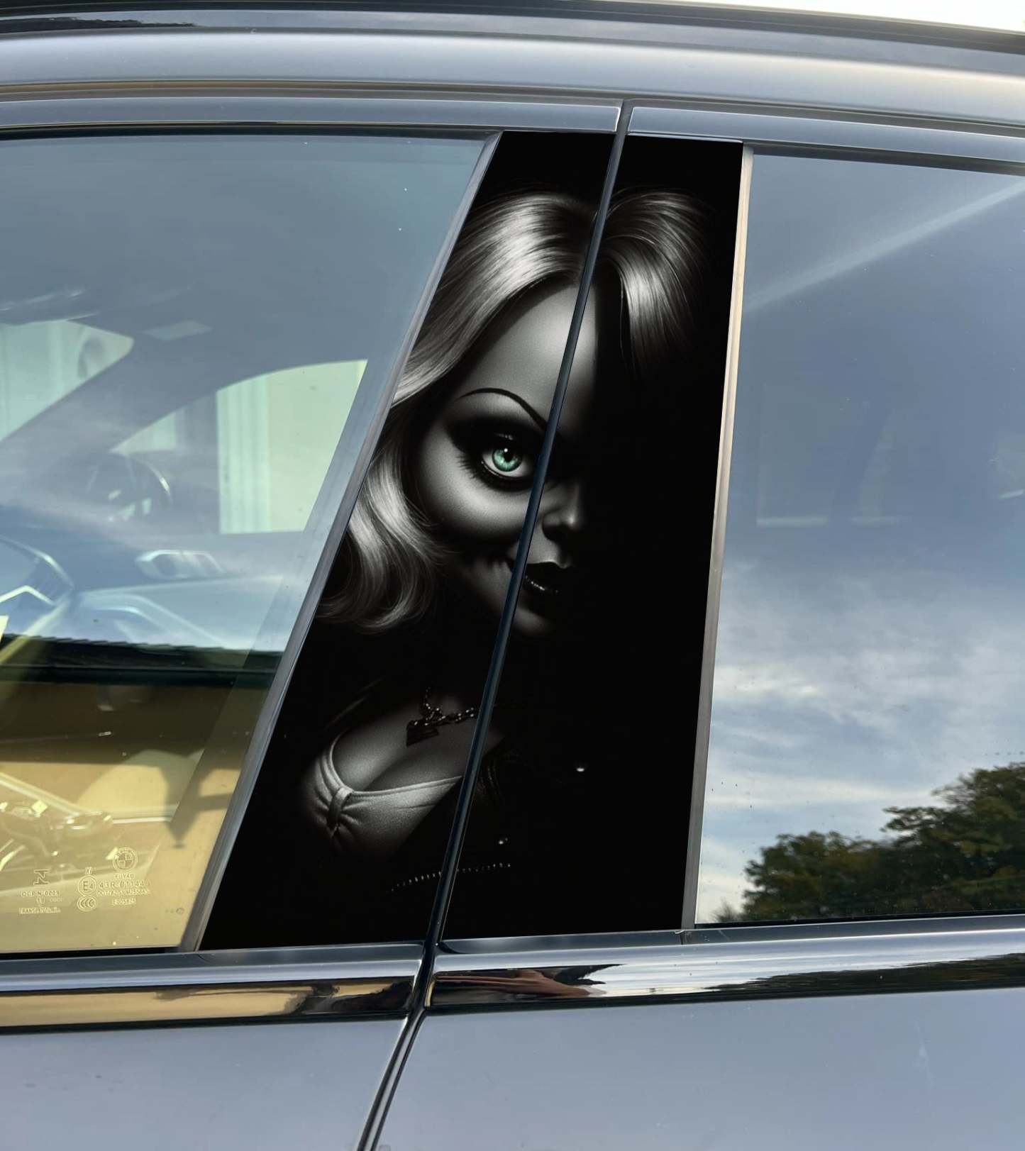 Tiffany Valentine Car Pillar Wrap - Premium Vinyl B-Pillar Decal, Universal Fit