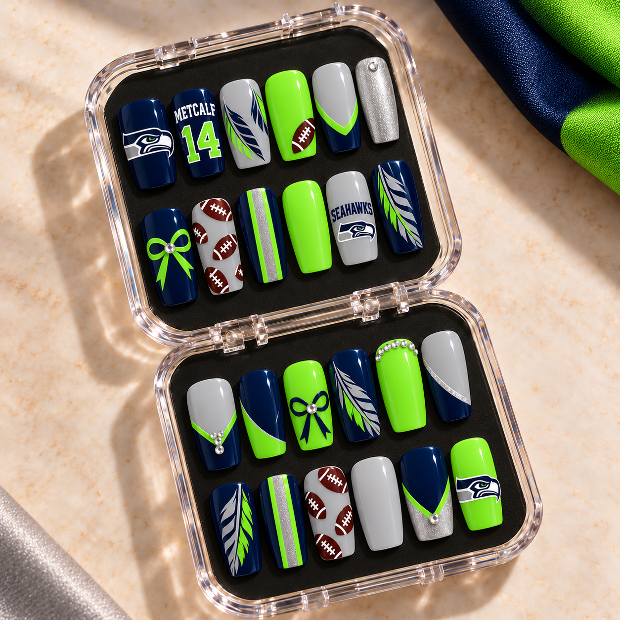 Seattle Seahawks - Football Fan 24-Piece Gameday Press-On Nails Set