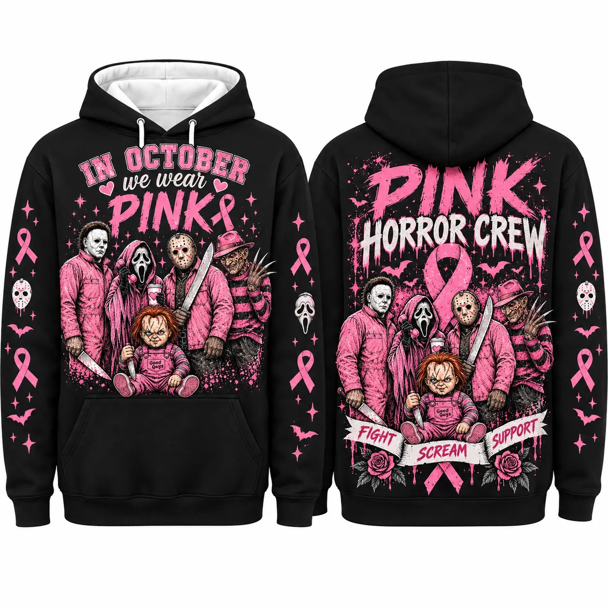 Pink Breast Cancer Awareness Horror Print Sweatshirt