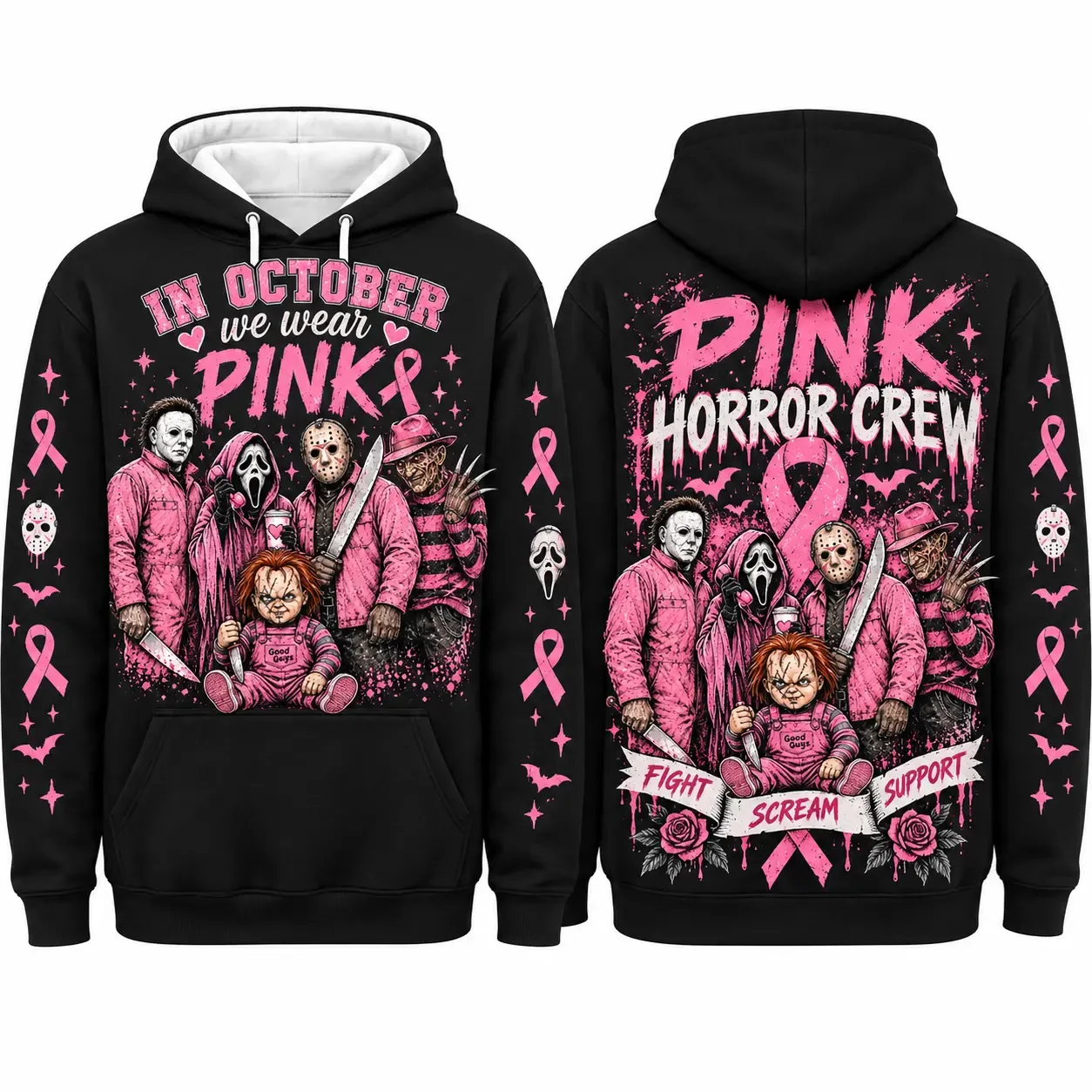 Pink Breast Cancer Awareness Horror Print Sweatshirt