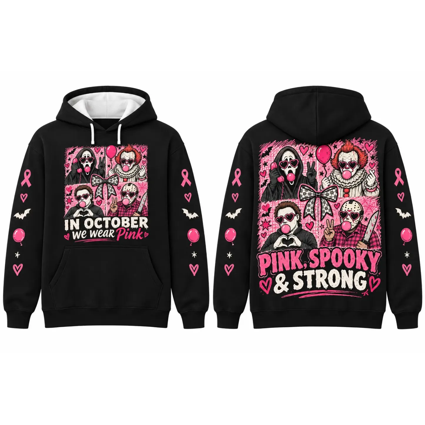 Pink Breast Cancer Awareness Horror Print Sweatshirt