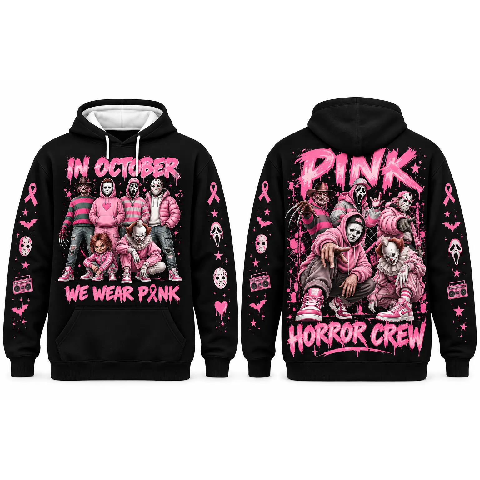 Pink Breast Cancer Awareness Horror Print Sweatshirt