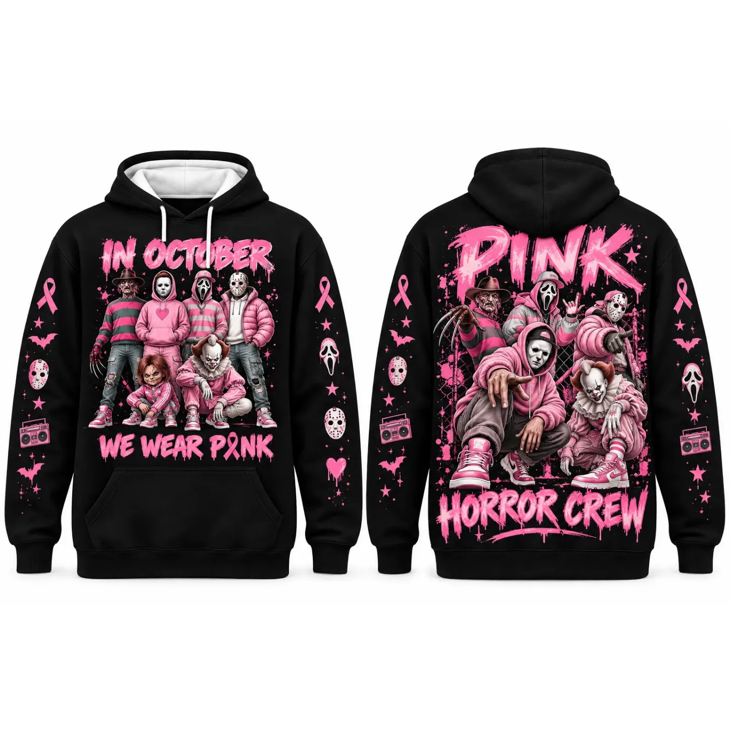 Pink Breast Cancer Awareness Horror Print Sweatshirt
