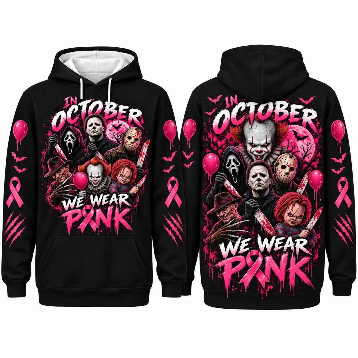 Pink Breast Cancer Awareness Horror Print Sweatshirt