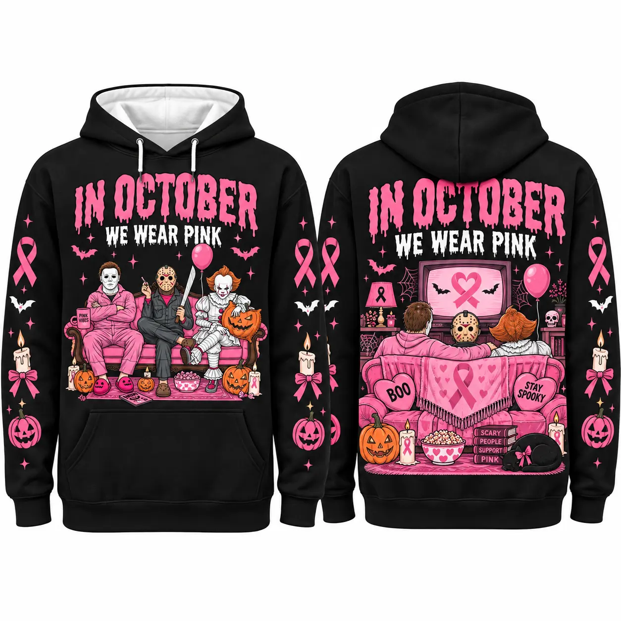 Pink Breast Cancer Awareness Horror Print Sweatshirt