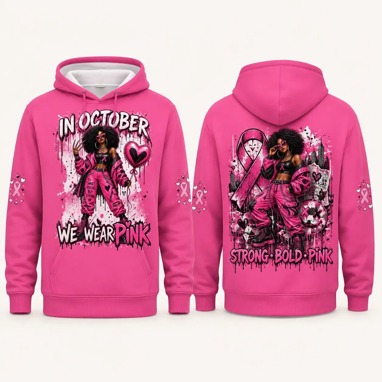 Pink October Graphic Pullover Sweatshirt Hoodie