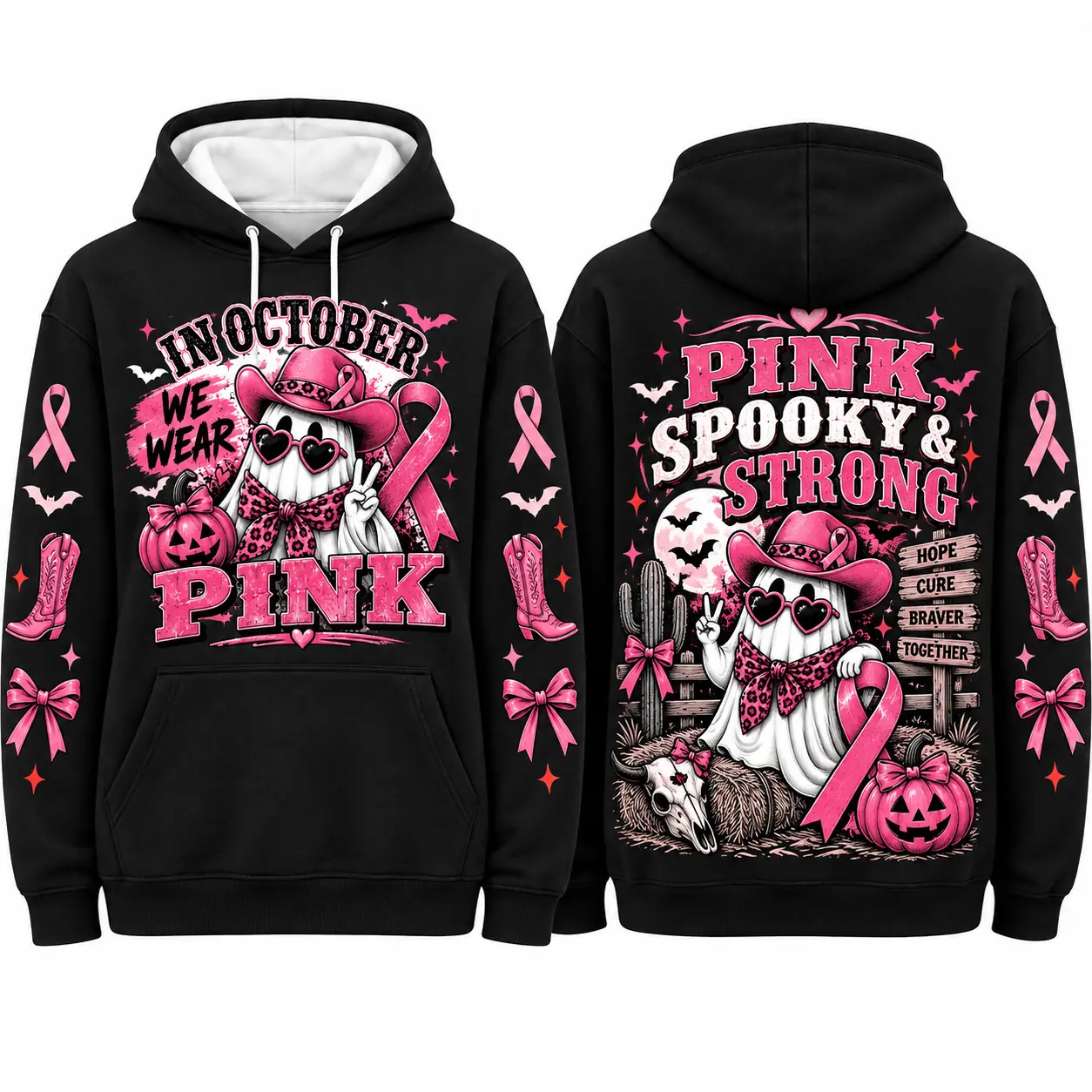 Pink Breast Cancer Awareness Horror Print Sweatshirt
