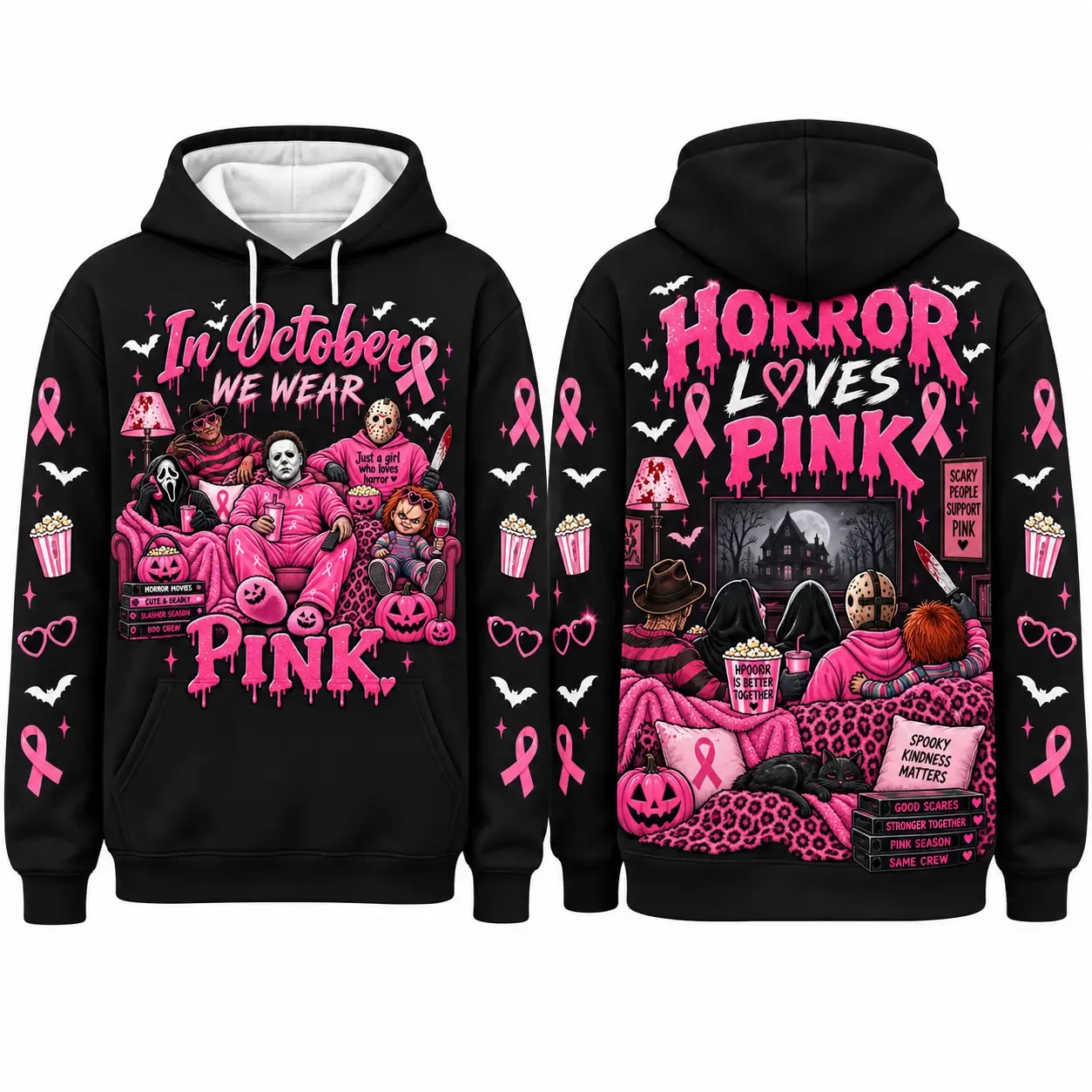 Pink Breast Cancer Awareness Horror Print Sweatshirt