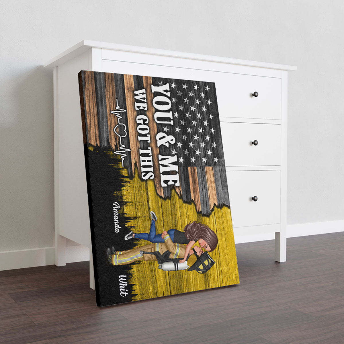 Hero Couple Nation Flag Gift by Occupation For Her, For Him Personalized Canvas